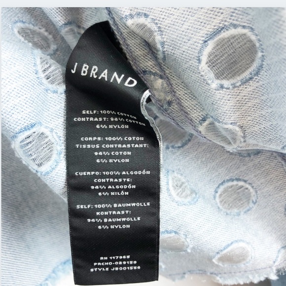 New with tag J Brand Women’s Cyra Polka Dot Panel Crop Denim Blue Jean Jacket - Picture 14 of 16